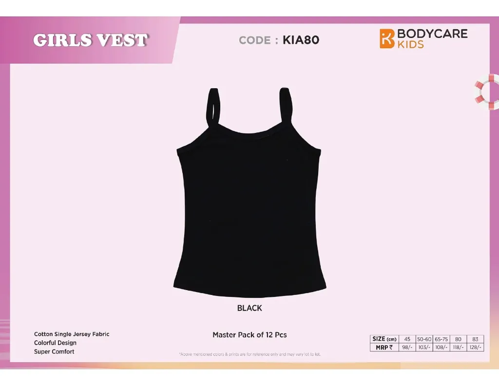 Body Care-Girls Vest-KIA80 (3 Piece Pack) (60, Black)