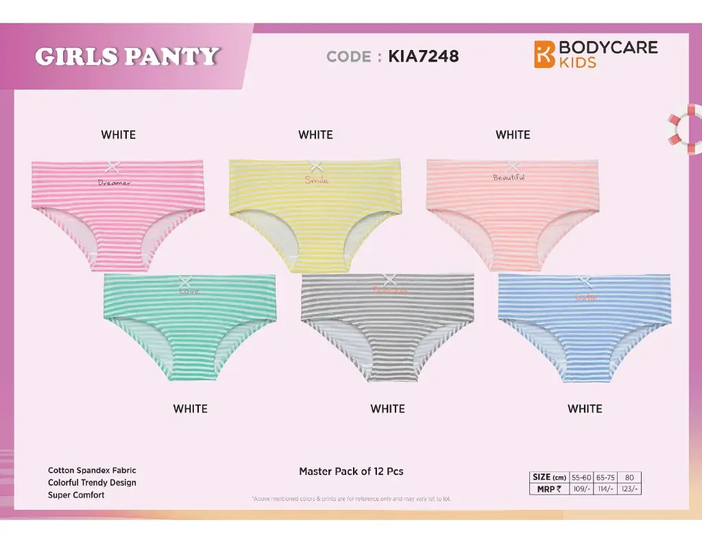 [Body Care-Girls Panty-KIA7248 PK-Size: 60,Color: Assorted] Body Care-Girls Panty-KIA7248 PK