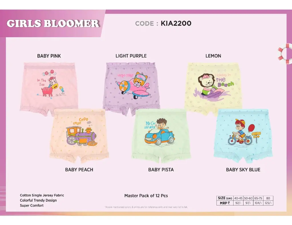 [Body Care-Girls Bloomer-KIA2200 PC-Size: 60,Color: Assorted] Body Care-Girls Bloomer-KIA2200 PC (60)