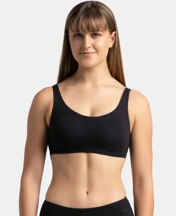 [Jockey-Bra Sports Crop Top/ Slip On Lounge-1550-Size: S,Color: Black] Jockey-Slip On Lounge Sports Bra-1550 (S, Black)