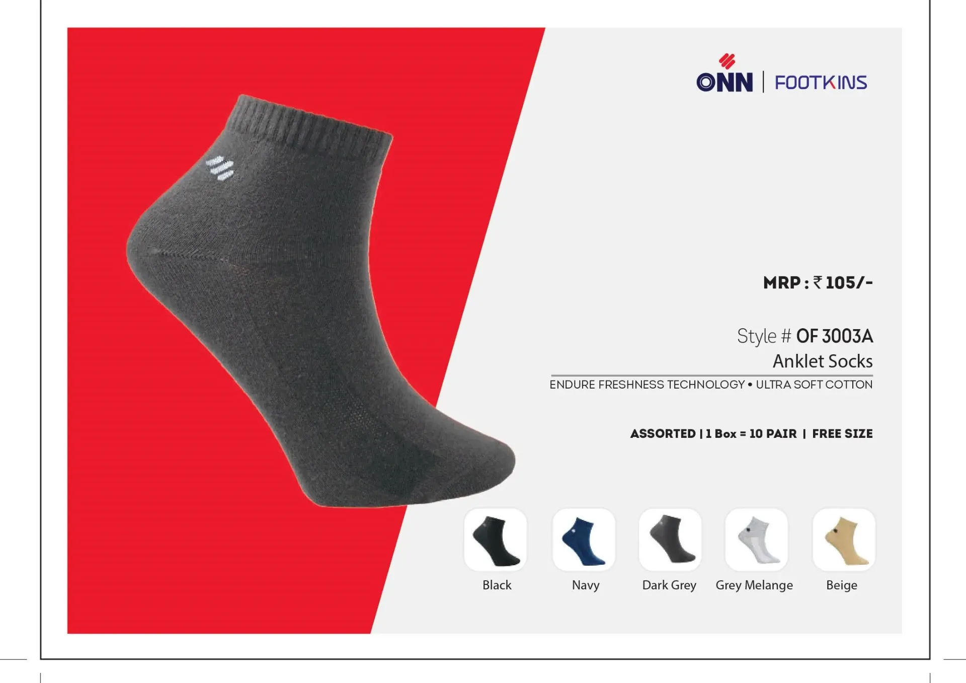 [Onn-Men Ankle Socks-3003A-Size: FS,Color: Assorted] Onn-Men Ankle Socks-3003A