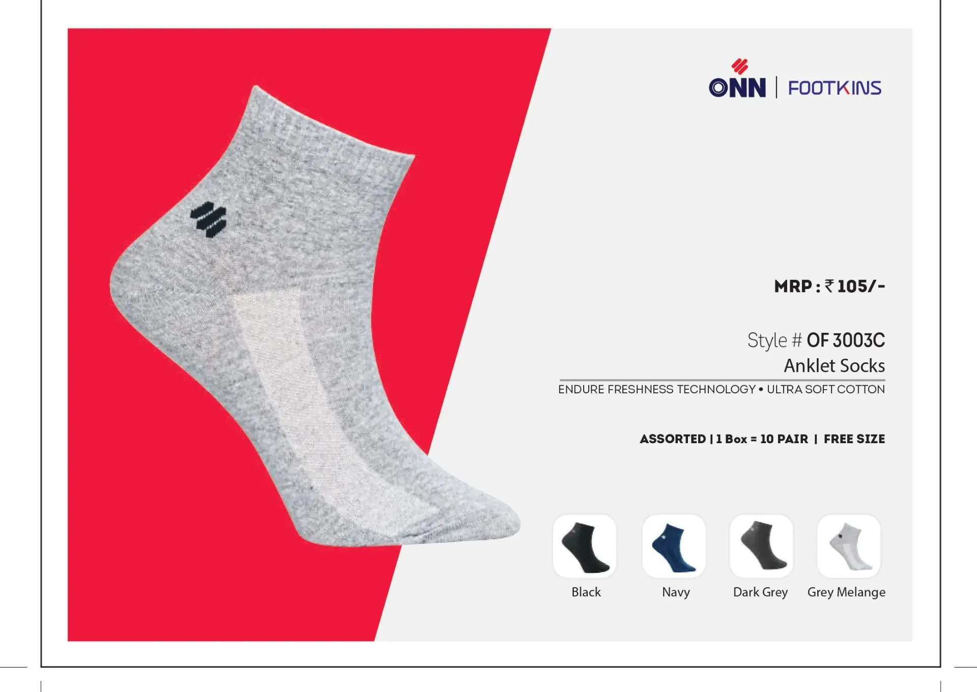 [Onn-Men Ankle Socks-3003C/D-Size: FS,Color: Assorted] Onn-Men Ankle Socks-3003C/D (Assorted)